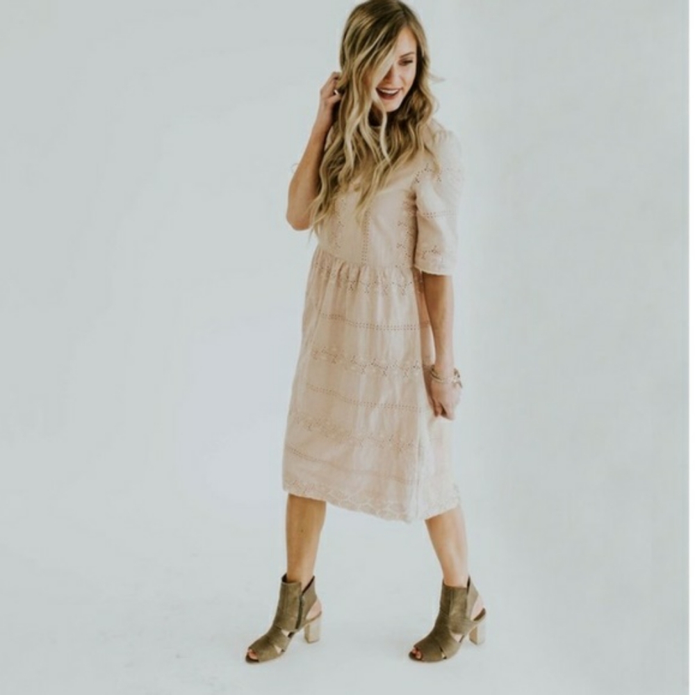 Roolee Eyelet Blush Midi Dress